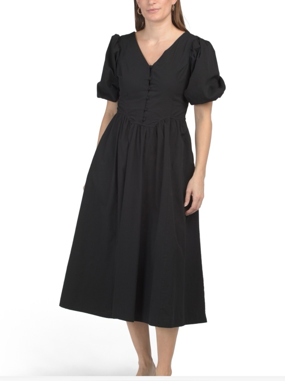 Lea Puff Sleeve V Waist Midi Dress